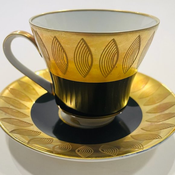 Echt Weimar Kobalt Gold Porzellan Teacup Saucer Made In German Democratic Republ - Picture 7 of 9